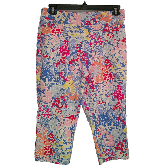 Kim Rogers Women's 12 Floral Capris Elactic Waist Blue, Yellow, Pink - Picture 1 of 5